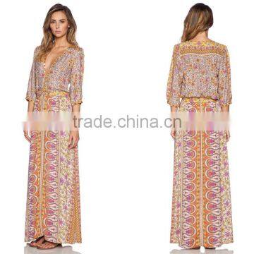 Drawstring Empire Waist Boho Maxi Dress Wholesale