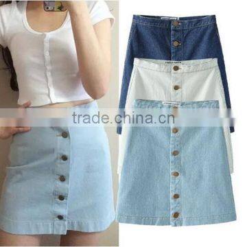 2016 hot selling jean skirts ladies stretch short denim skirt desings