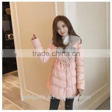 2016 Customized Manufacture Fashionable Korean Style Winter Thick Turn-down Collar Medium Style Ladies Coats With Braid photo-2