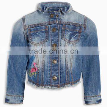 2017 Latest Jeans Tops Girls Denim Jacket With Cute Animal Embroidery photo-2