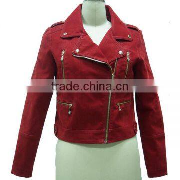 PU leather jackets with label collar for lady| faux leather coats for women