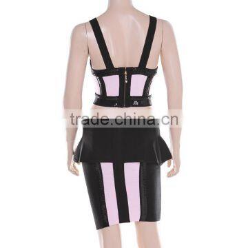 New Fashion 2015 Sequined Two Piece Pink And Black Flouncing High Quality Bodycon HL Bandage Dress photo-4