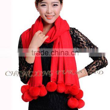 CX-B-P-42E Fur Ball Decora Fashion Women Cashmere Shawl photo-2