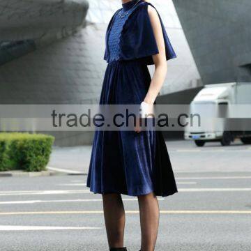 High Quality Sexy Lady Long Lace Sleeve Velvet Embroidered Dress photo-3