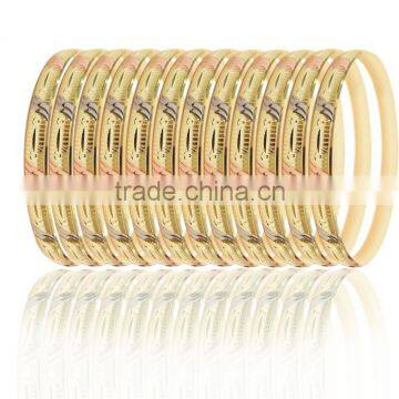 Fancy Style 6 MM Three Tone Plated Diamond Cut Bangles