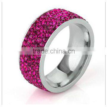 pink diamond paving titantium steel women rings high quality steel engagement rings for weeding party 2016