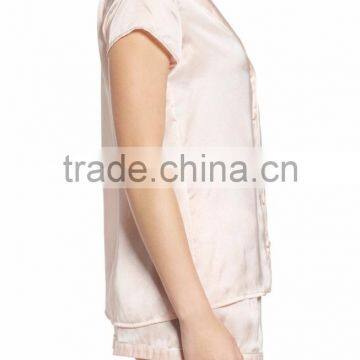 MGOO Plain Satin Pajamas Set Women Pyjama Set With Private Label White Piping Two Pieces Nightwear photo-4