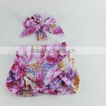 Summer Boutique Blue Floral Fresh Baby Girl Shorts Cotton Bow Shorts photo-3
