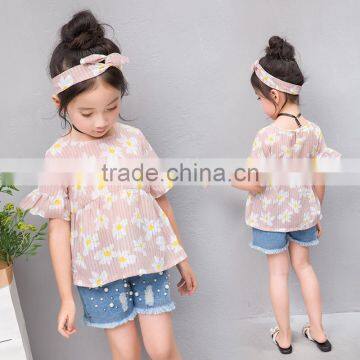 S17356A New Girls Printed Flower Blouse Casual Short Sleeved Children Blouse photo-3