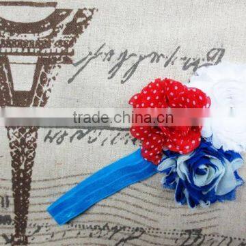 Manufacture Vintage Frayed Chiffon Flower Headbands With Red Polka Dot