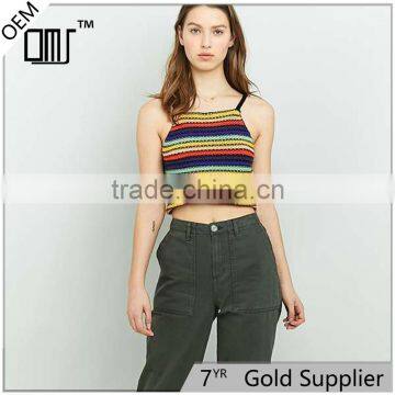 Distinctive off-the-shoulder spaghetti straps rainbow midriff cropped cami tank