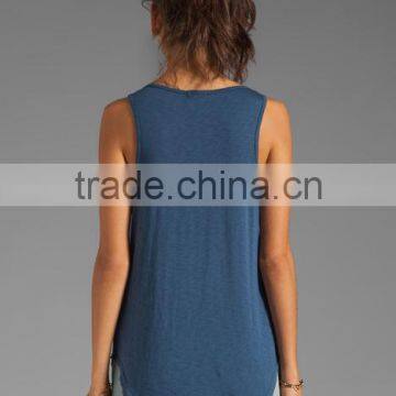 Front Breast Pocket Slub Jersey Boyfriend Casual Tank Tank for Girls photo-2