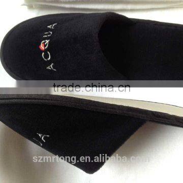 black slipper High quantily black cotton velour disposable slipper