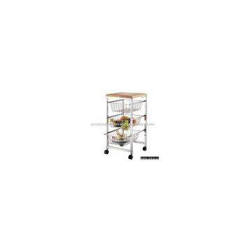 Kitchen Furniture - 3 Wire Basket With Wood Shelf Trolley