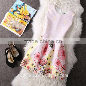 Girl Casual Flower Printed Princess Holiday Dress/ Girl Sleeveless Knee Length Printed Dress/new Design Girl Printed Dress photo-2