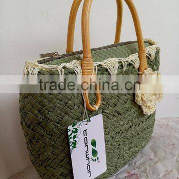 Pattern Stripes Woven Synthetic Straw Tote Womens Shoulder Handbag photo-4
