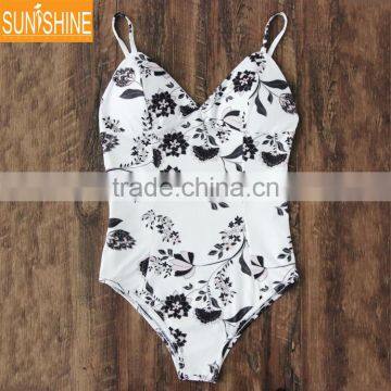 Print Halter Bikini Set Recycled Fabric Bikini Open Back One Piece Swimwear