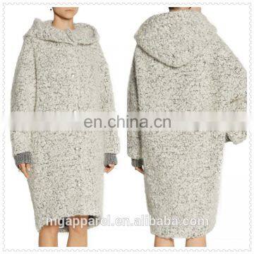 outdoor keep warm mohair and wool-blend long hooded coat women