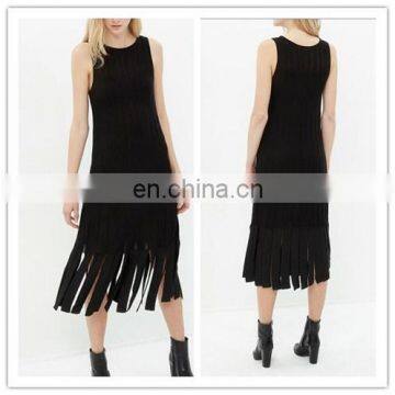 Crew Neckline Sleeveless Viscose long black Women Buy casual dress