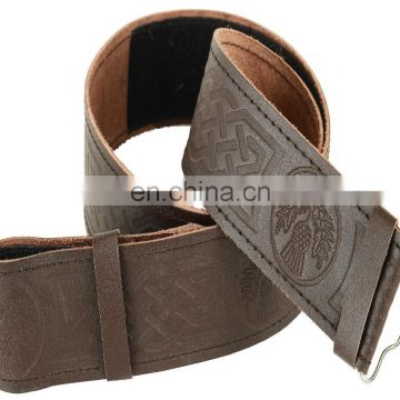 Kilt Belt Brown Leather Made Celtic Thistle Embossed Design Adjustable