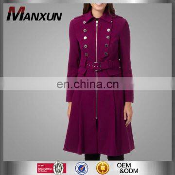 Dark pink longline buckle belt and zip fastening woman coat and jackets