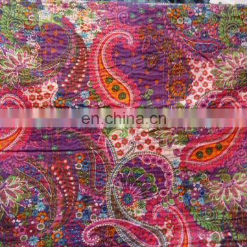 Beautiful Flower Kantha Thread work Quilt,Floral Paradise Kantha Floral Print bedspread, Queen Size Bed cover Throw