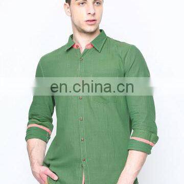 Men Green Slim Fit Khadi Casual Shirt