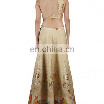 Golden Beige Lengha Set With Mirror Work photo-3