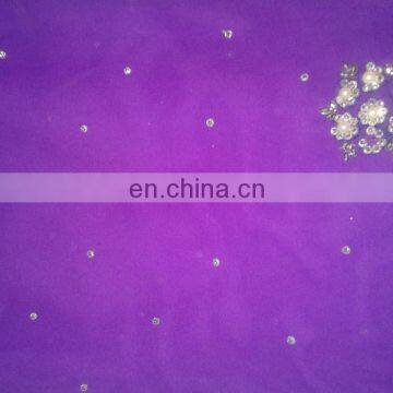 Ethnic Handmade Stone Work Georgette Purple Saree Sari photo-3