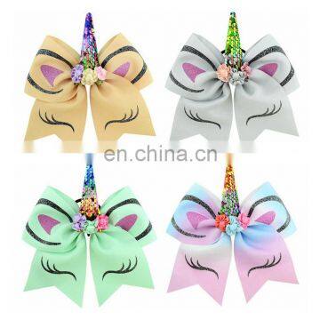 7inch Girl Unicorn Hair Bow Kids Handmade Rainbow Sequin Boutique Hairbands 12styles photo-6