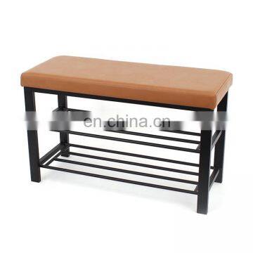 Customized Multi Design Storage Metal Shoe Rack Half-PU Foldable Storage Chair Saving Place in Doorway photo-2
