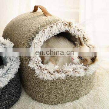 Cat Bed for Indoor Cats, Portable Soft Cat house Machine Washable Pet Beds with Anti-Sip Bottom