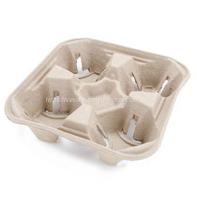 4 Cup Disposable Coffee Tray-Biodegradable and Compostable Cup pulp Holder-Durable Drink Carrier for Hot or Cold Drinks-To Go Coffee Cup Holder for Food Delivery Service, Uber Eats