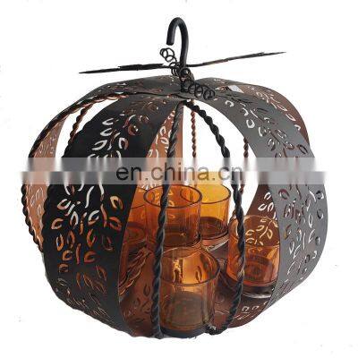 Halloween metal pumpkin candle holder metal candle holder decoration for halloween