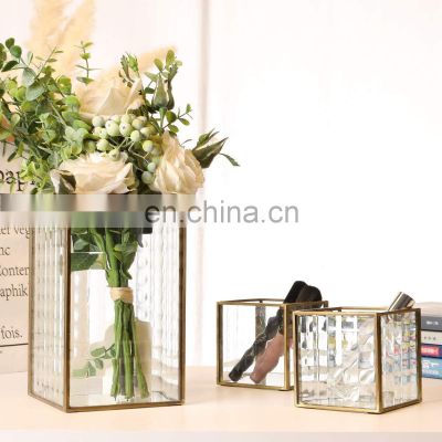 Antique Copper Glass Candle Holders Jewelry Box Stand Cosmetic Storage Box For Home Decoration