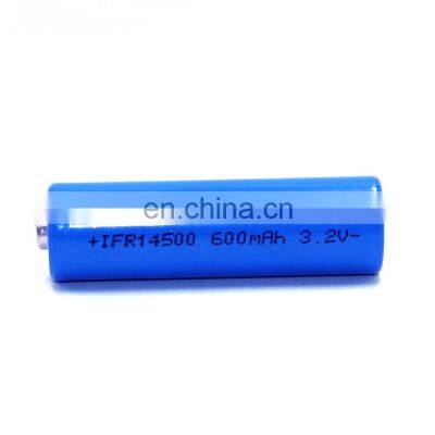 Reliable supplier 3.2v 600mah Full capacity LiFePO4 ifr 14500 rechargeable battery with point top