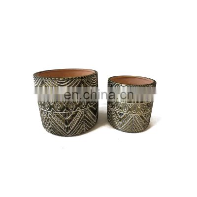 Indoor and Outdoor Brown Geometry Ceramic terracotta Planter Large Round Succulent Planter Flower Pot