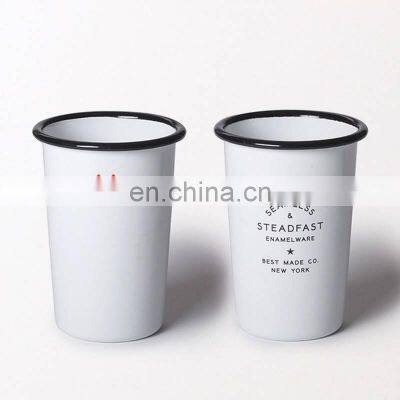 12oz industrial enamel promotional water travel steel water tumbler with black rim