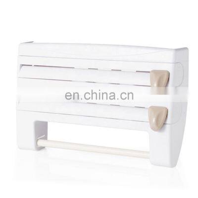 Kitchen Roll Wall Mounted Double Knife Plastic Wrap Storage Rack Paper Towel Holder