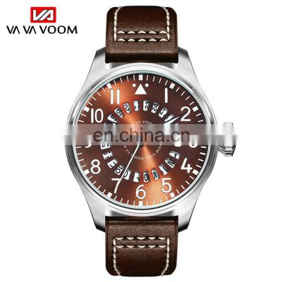 VAVA VOOM VA-210 Leather Men Wrist Watches For Men Analog Quartz Calendar Casual Sport Watches Men Wrist