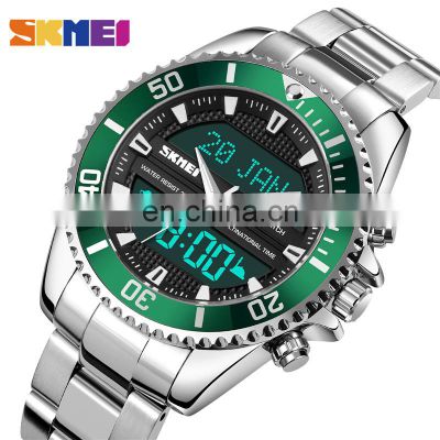 SKMEI 1896 Fashion Men Analog Digital Stainless Steel Clock Men Watch Watch Luxury Brand Compass Alarm Stainless Wristwatch