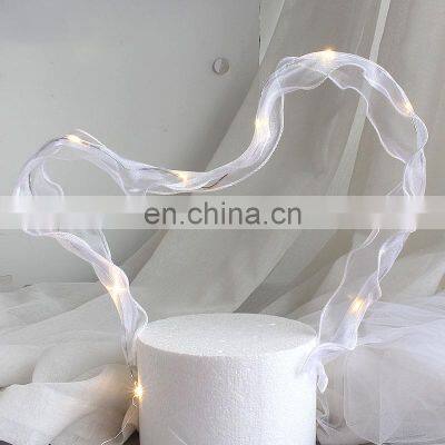 New Fashion Cake Topper White Luminous Ribbon Streamer for Bakery Decoration Celebration Cake Topper