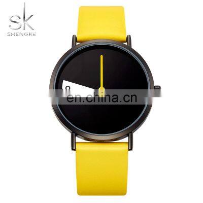 SHENGKE Creative Lady Wristwatch Unique Original  Design Rotating Dial Leather Band Japanese K0090L Reloj Para Mujer