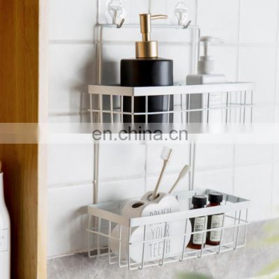 Punch-free Kitchen organizers storage racks metal shelf double-layer bathroom metal wall hanging basket