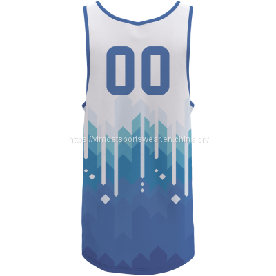 new fashionable full custom basketball shirt with white and blue color