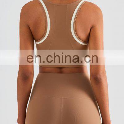Wholesale High Stretch Fitness Gym Bra Fixed Pads Sports Yoga Bra Top Color Blocking Shockproof Outdoor Training Wear Apparel photo-3