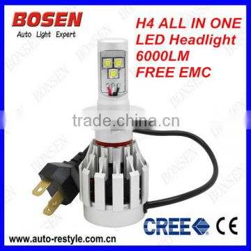 all in one fully aluminum 55w 4000Lumen H7 LED Headlight with cree