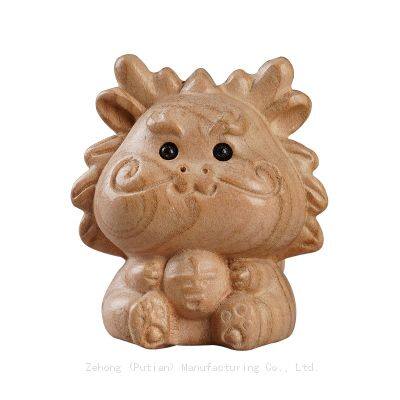Chinese Zodiac Cartoon Ornaments Peach Wood Carving Hand-held Dolls Wood Carving Animal Zodiac Ornaments photo-3