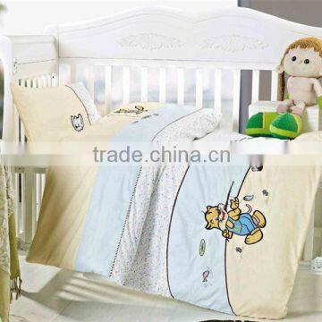 Embroider Cat Bedding Cotton Baby Comforter Set 200TC In Blue Yellow Color