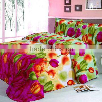 3 Pcs Gorgeous Sanded Quilt Bed Set Flower Design In Pink Orange Green Color